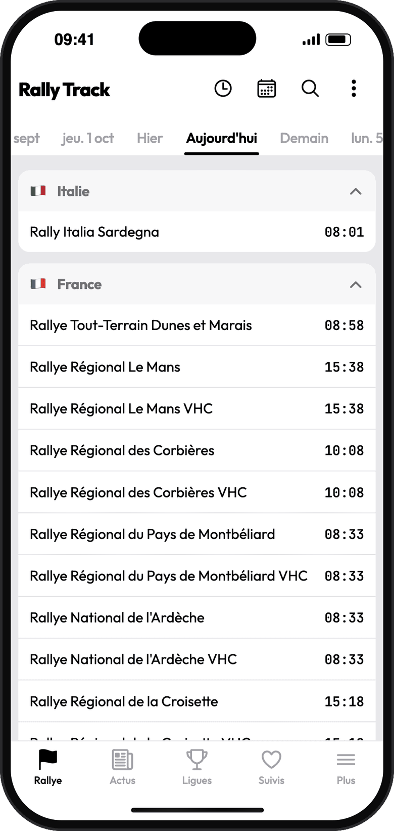 Les rallyes du jour, pays par pays, dans Rally-Track